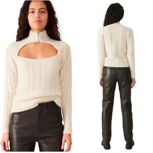 Ganni Cutout Cable-Knit Alpaca-Blend Turtleneck Sweater Size L NWT